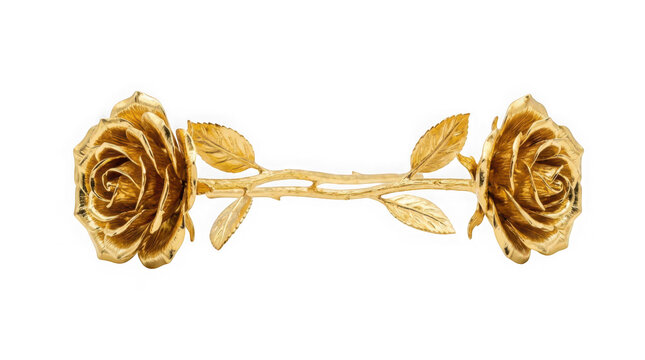 Golden rose flower jewelry piece isolated on transparent background