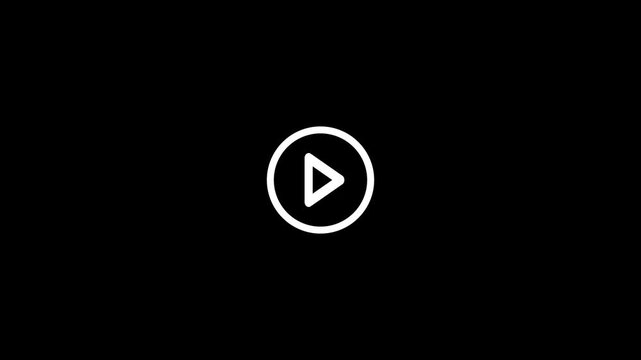 Minimal white play button icon with circular outline on black background, suitable for video, media player, streaming, entertainment, and user interface designs.