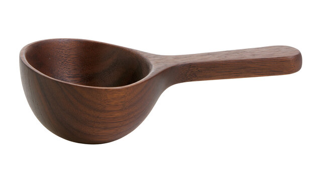 Isolated empty wooden measuring spoon with rich brown grain for kitchen and cooking