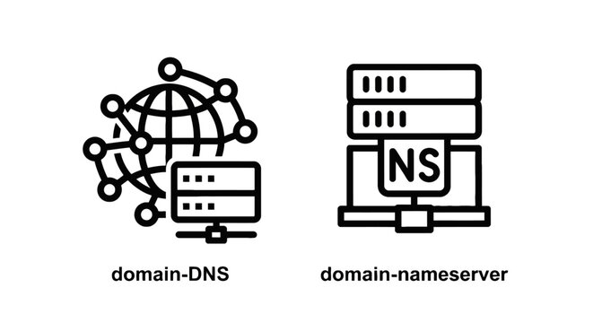Domain dns and domain nameserver line icons representing internet networking and cloud hosting services with dns icon domain name server icon