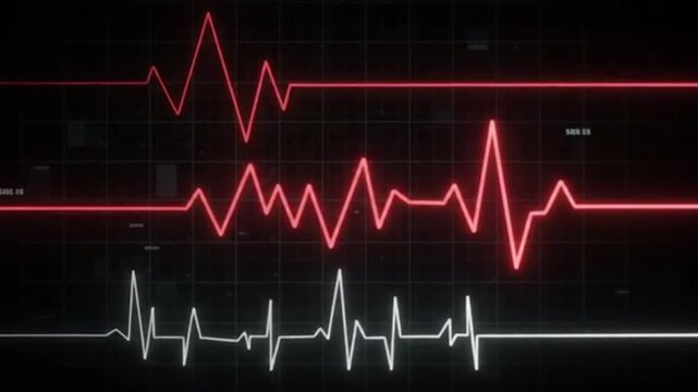 Heartbeat Cardiogram EKG Monitor with Pulsing ECG Wave, Medical Heart Rate Graph, Electrocardiogram Line, Cardiology Healthcare and Hospital Health Test Illustration