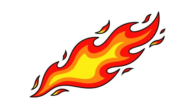 Stylized cartoon flame illustration with vibrant orange and yellow colors isolated on white background