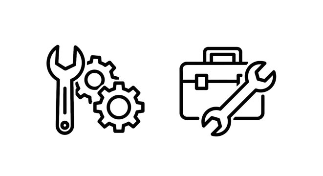 Maintenance and repair service icons featuring mechanical wrench gears and tool kit briefcase service icon work tools technical support gear icon