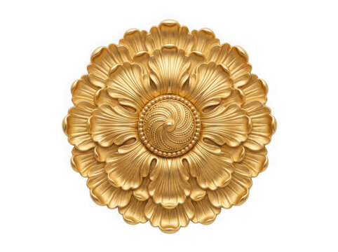 Golden decorative floral rosette ornament isolated on transparent background