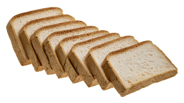 Isolated crispy sliced rusks or toasted bread arranged as a delicious snack or breakfast food