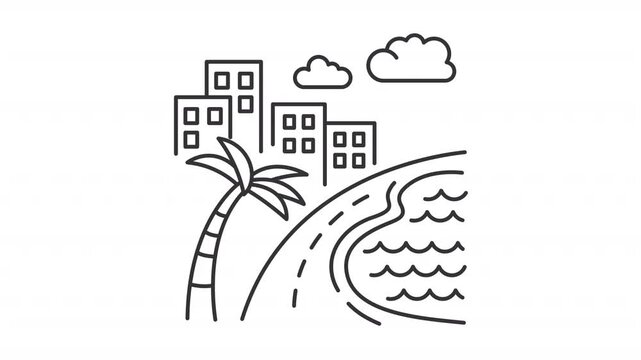 Animated Brazilian carnival outline icons. Famous festive event animation set. Street party South America traditions. Music and dances in city. Flat line motion graphics loop on transparent white