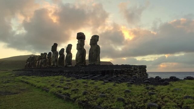 Ahu Tongariki moai statues on Easter Island, Rapa Nui landscape, Chile
