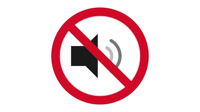 Red circle with a diagonal line crossing over a speaker icon indicating a no sound or muted volume symbol