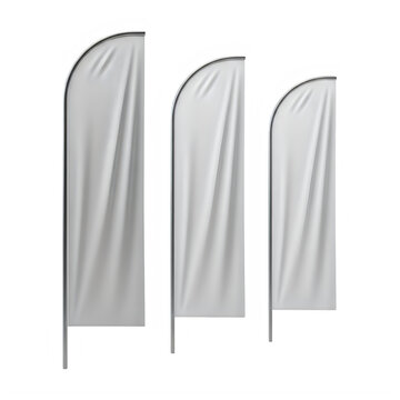 Three blank feather flags for outdoor advertising isolated on transparent background, illustration