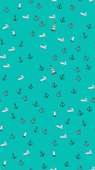 Nautical pattern with anchors, sailboats, and lighthouses © vi