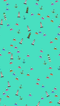 Nautical pattern with lighthouses, anchors, and sailboats