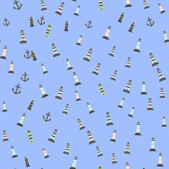 Seamless pattern of lighthouses and anchors © vi