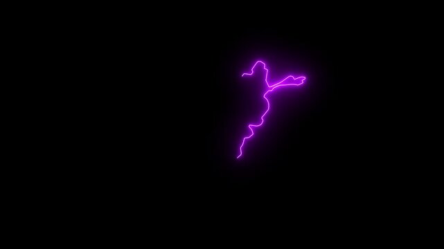 Glowing neon map outline of afghanistan, animated country border silhouette for geopolitical news and digital presentations