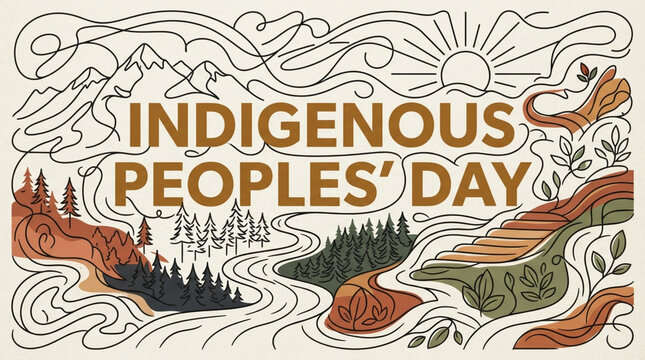 Indigenous peoples day banner design with earth tone nature patterns and text