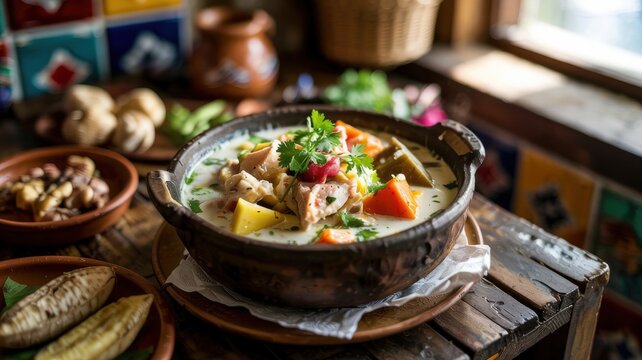 Dominican cuisine: Dominican Fish in Coconut Sauce &mdash; a stew in which pieces of fresh fish and tropical vegetables are simmered in a thick, aromatic sauce based on coconut milk and local spices.