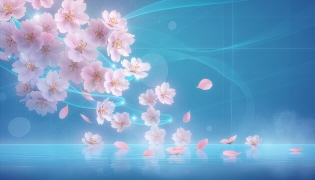 桜のアクセントを加えた透明感のある背景画像