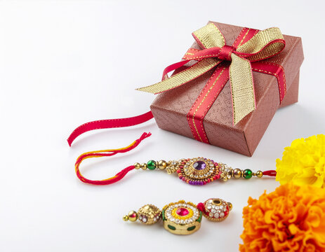 Rakhi Gifts and Decorative Rakhis With Marigold Flowers for Raksha Bandhan Celebration