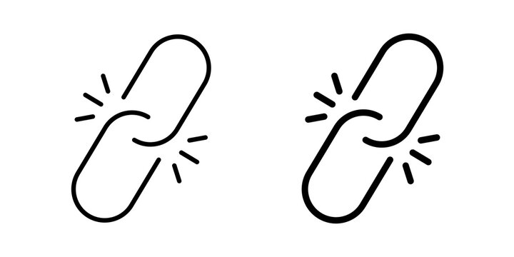 Broken link icon flat outline in black