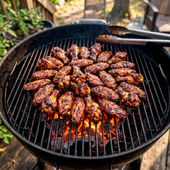 BBQ chicken wings cooking on an outdoor grill © Stuart Monk