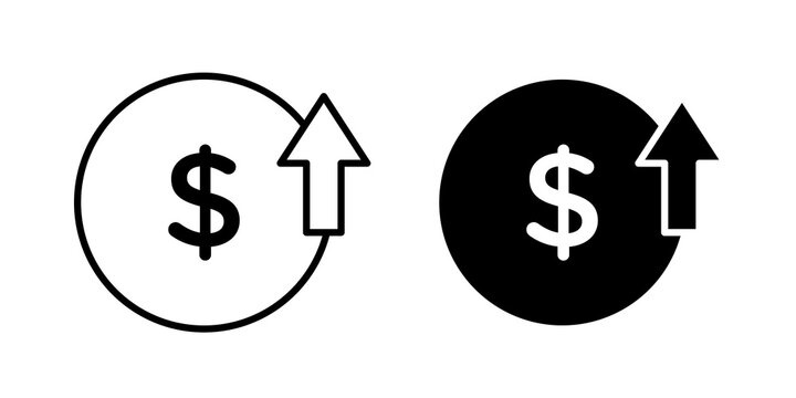 Cost increase icon flat outline in black