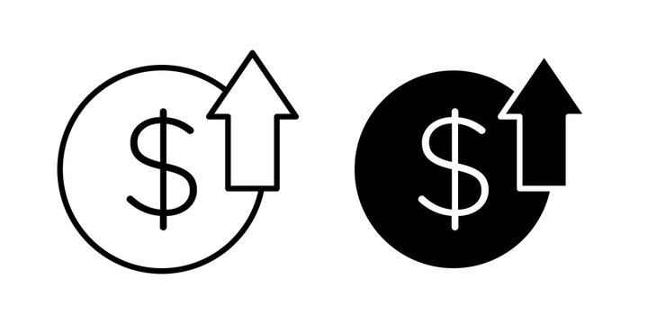 Cost increase icon flat outline in black