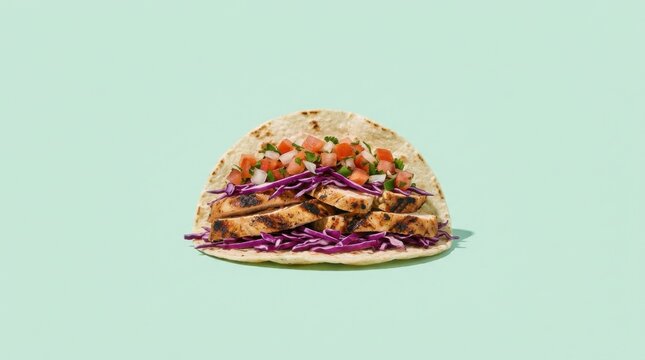 Soft Shell Taco Stuffed with Shredded Meat and Slaw on Light Sage Green