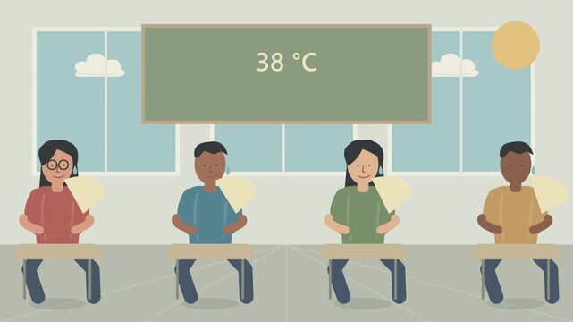 &Eacute;l&egrave;ves tentant de se rafra&icirc;chir dans une salle de classe en pleine canicule
