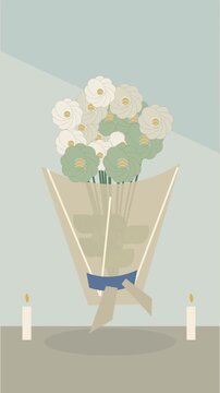Bouquet comm&eacute;moratif de fleurs blanches avec ruban en hommage