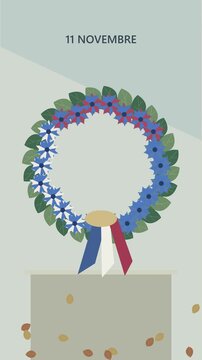 Couronne florale du 11 Novembre avec bleuets et feuillage d&rsquo;automne