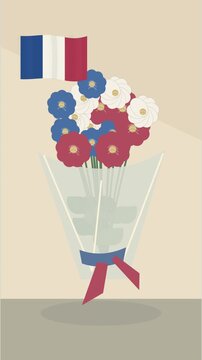 Bouquet festif bleu, blanc et rouge avec ruban tricolore fran&ccedil;ais