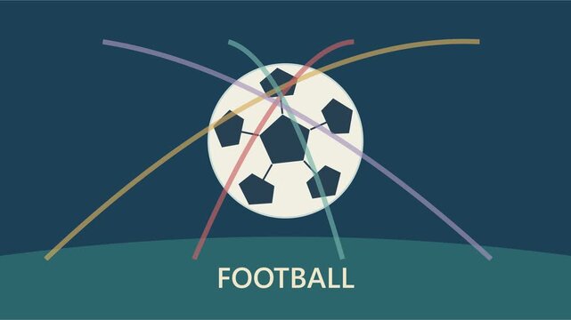 Graphisme anim&eacute; de tournoi de football avec ballon et rubans color&eacute;s