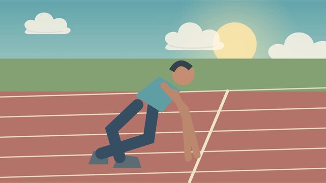 Athl&egrave;te pr&ecirc;t &agrave; sprinter depuis des starting-blocks sur une piste