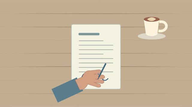 Main &eacute;crivant dans un carnet &agrave; c&ocirc;t&eacute; d&rsquo;une tasse de caf&eacute;