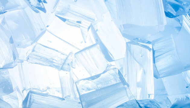 Macro background of transparent blue ıie cubes and crystal textures