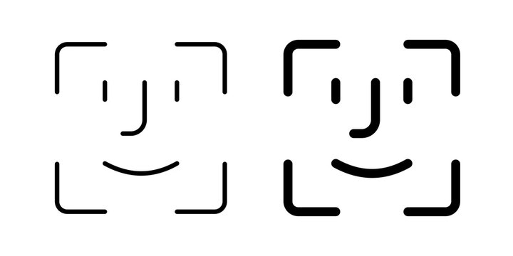 Face id icon flat outline in black