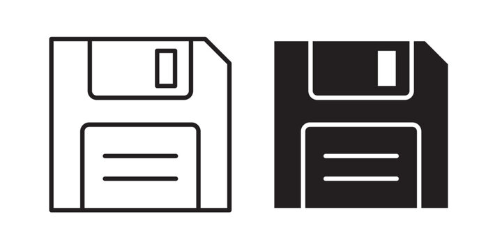 Floppy disk icon flat outline in black