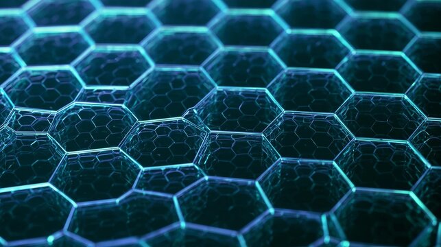 Close-up of a hexagonal pattern made up of small, interconnected hexagons. the hexagons are arranged in a grid-like pattern, with each hexagon having a different size and shape.