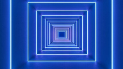 Fototapeta premium 3d rendering of a tunnel-like structure with a blue neon light in the center. the tunnel appears to be made up of multiple layers of blue neon lights that are arranged in a grid-like pattern.
