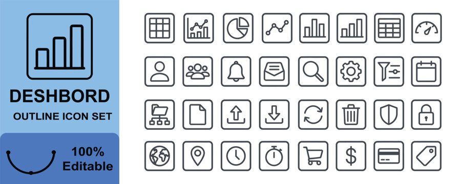 Modern thin line icon set for dashboard business analysis and web interface design
