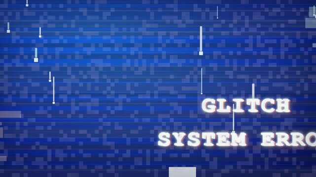 Digital Glitch Effect with System Error Text on Blue Pixelated Background for Technology Concept