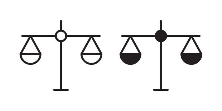 justice balance scale icon flat outline in black