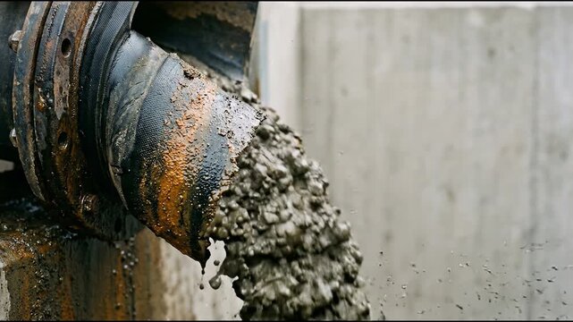 Flexible rubber discharge lip vibrating damp mineral sediment along textured black neoprene edges under vigorous vertical motion