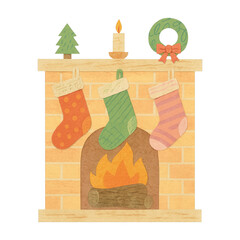 Fototapeta premium PNG Cozy holiday fireplace illustration.