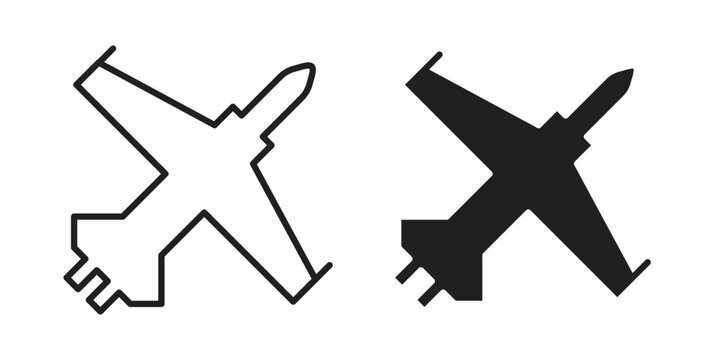 Military aircraft icon flat outline in black