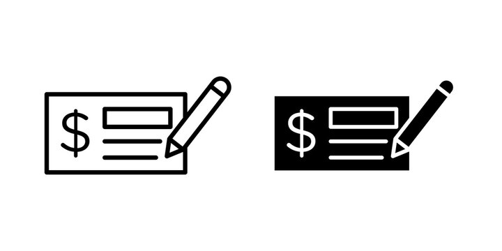 Money check icon flat outline in black