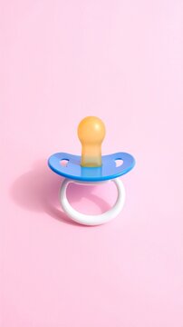 Blue Baby Pacifier Dummy Soother on Pink Pastel Background