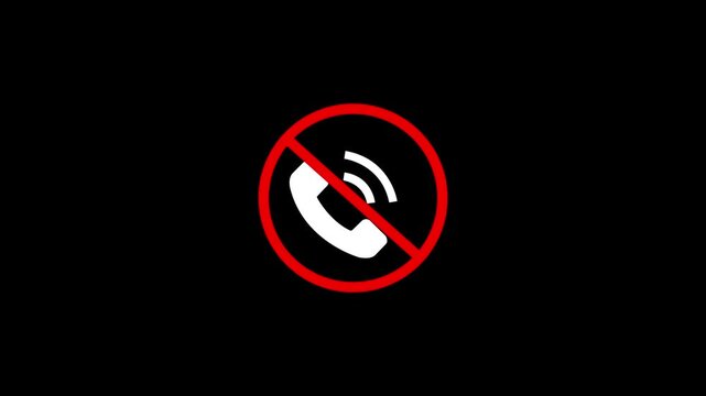  no called allowed on this area, no call icon animation on black background. 4k 