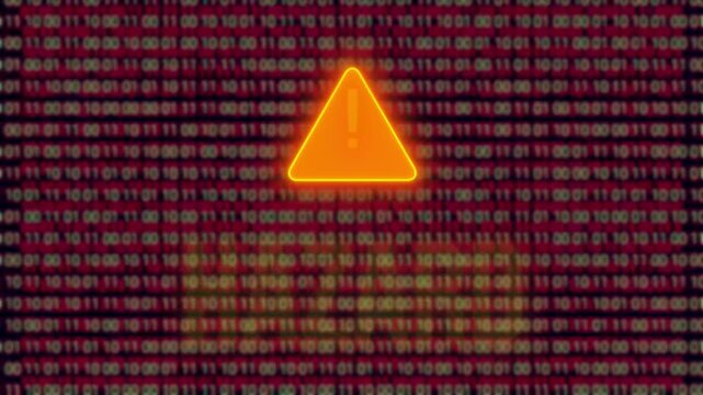 Vintage HAZARD Warning Text Animation with Glowing Yellow Letters Over Binary Code Background