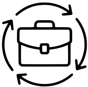 Briefcase with circular arrows rotation vector icon