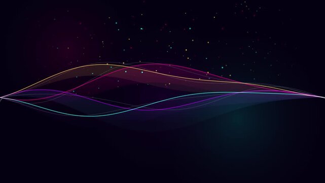 Neon silk fabric wave seamlessly loops in dark studio with vibrant backlighting